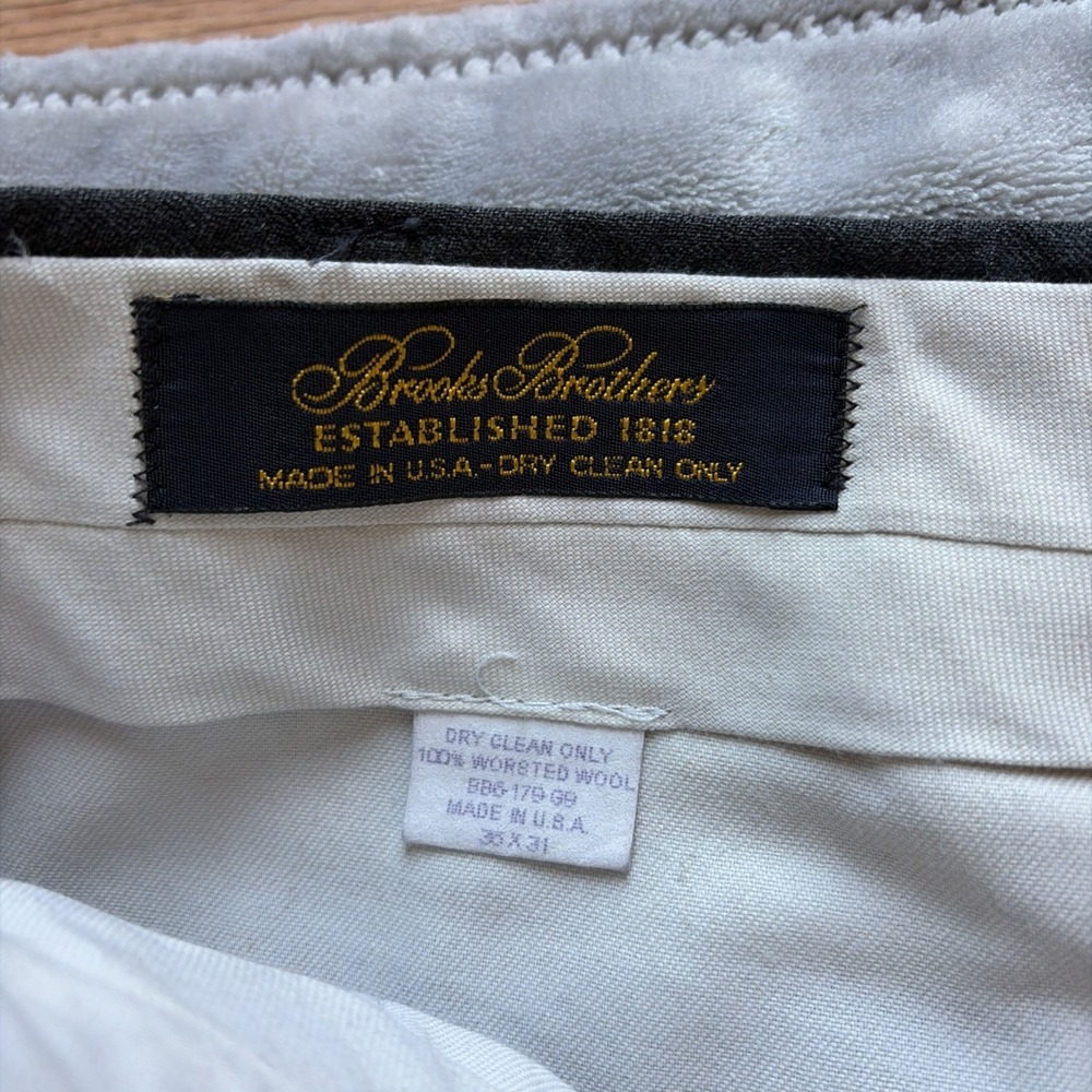 VTG Brooks Brothers Men's Pleated Worsted Wool Dress Pants 35x31 Gray USA - Picture 2 of 7